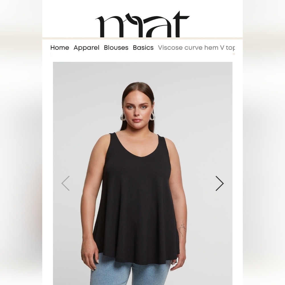 Mat Fashion Curve Hem Navy Tank top With v Neck Flattering Top Woman's OSFM New